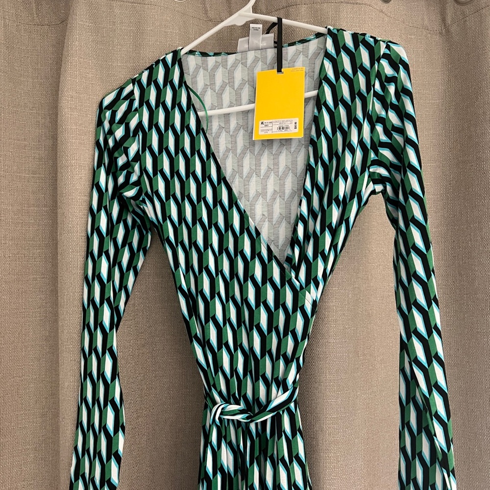 Diane Von Furstenberg DVF for Target Green, White, Blue and Black Wrap Dress XXS